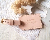 Luggage Tag with Back Window - Nude (M) - Personalized - Leather - Hand Stitched
