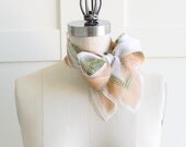Vintage Neck Scarf / Printed White Chiffon Scarf / Womens Large Square Scarf