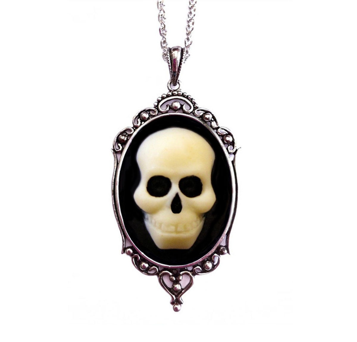 Halloween Jewelry - Skull Cameo Necklace - Petite Jewelry - Halloween Wedding