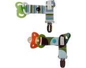 Boys Pacifier Clip  Set - Modern - Blue & Brown and Green Polka Dot and Blue, Brown Stripe