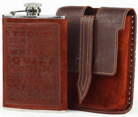 Exclusive hip flask, leather cover, stainless steel, 200ml of high quality craftsmanship MADE IN EU