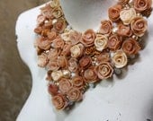 decretive gold, peach, and blue rose bud statement necklace - AshleysThings