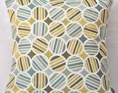 Blue, Green & Yellow Woven Striped Circle Pillow Cover - 18 x 18