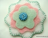 Felt Brooch Layered Flower Brooch Pink and Green Flower Brooch