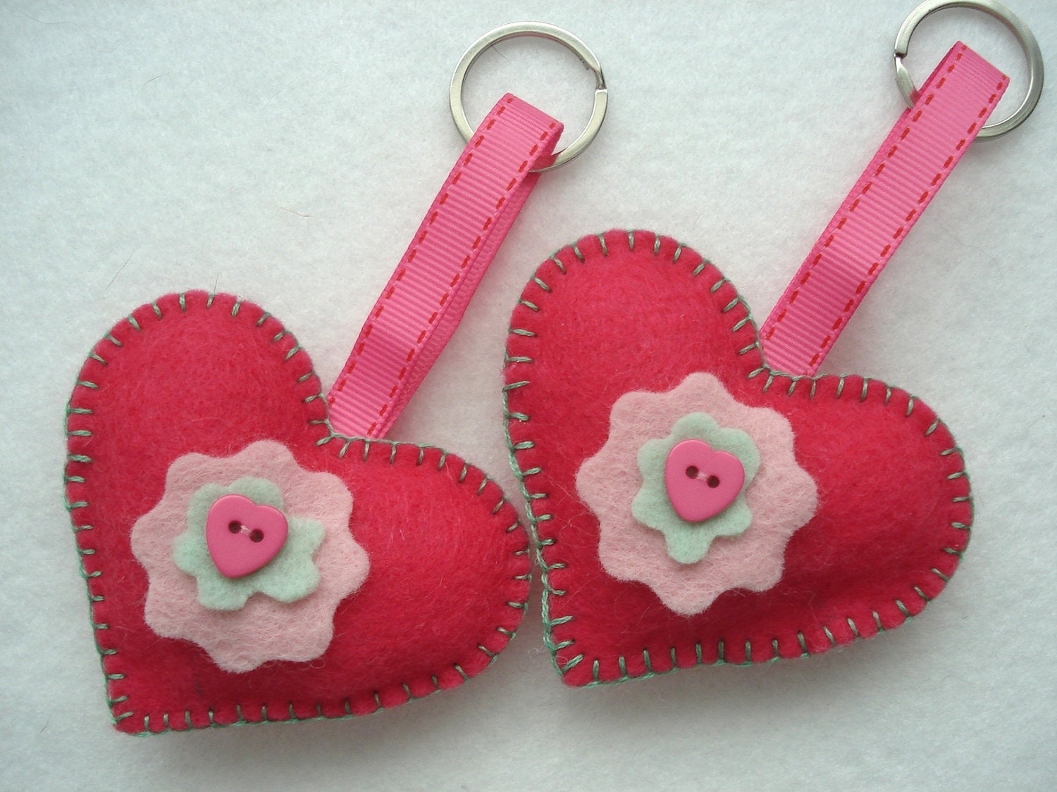 Pink Felt Heart Shape Key Ring Felt Bag Charm Heart Key Ring