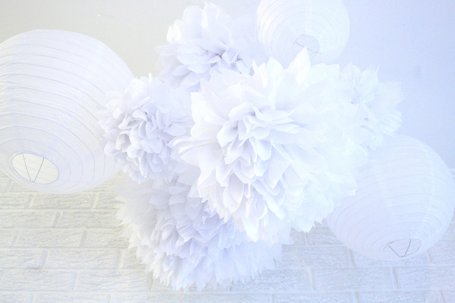 Party Decor Pack ... 5 paper poms and garland.... Pick Your Colors // wedding // birthday // party decoration // nursery decor Il_170x135