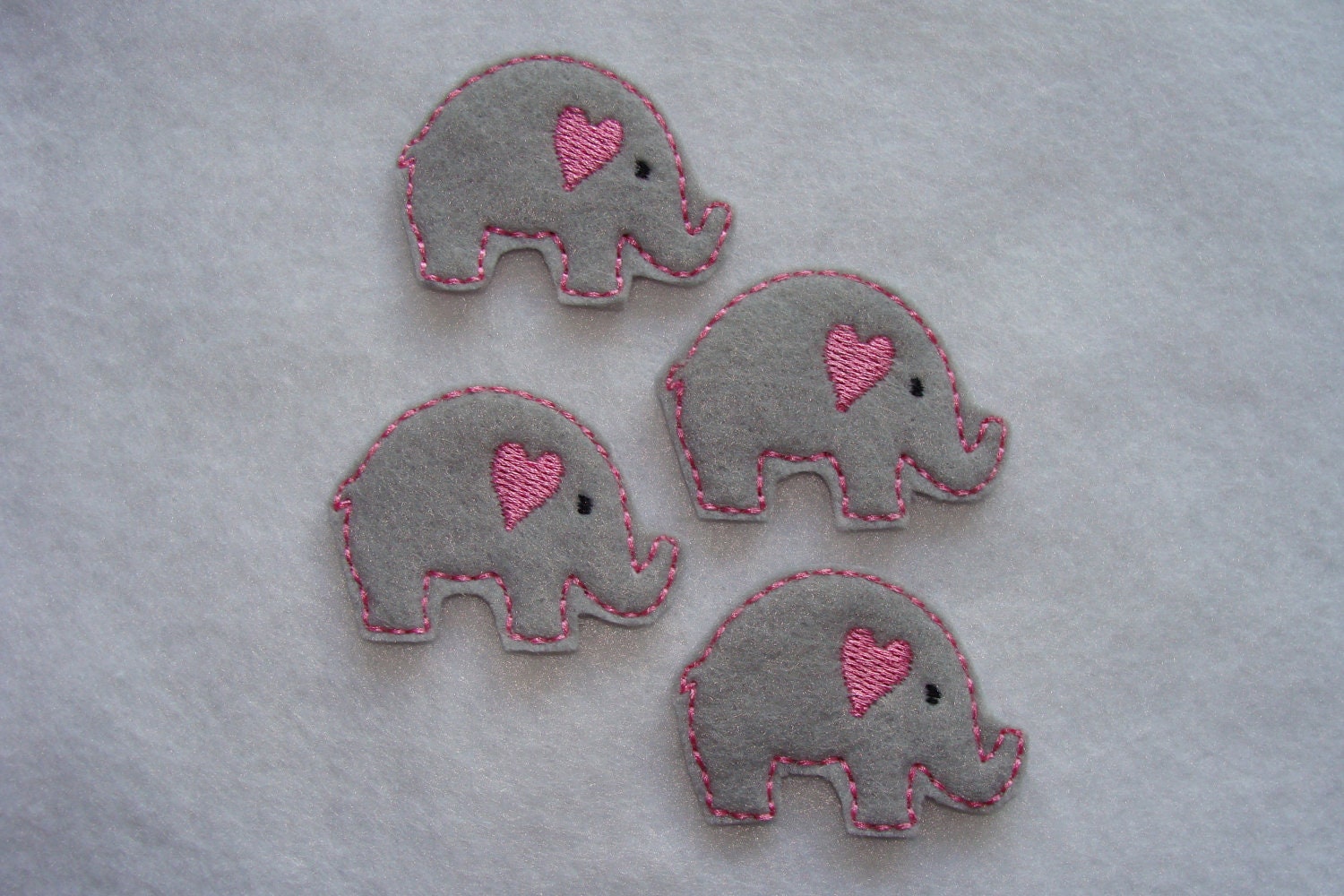 Machine Embroidered Felt - 4 Elephant Embellishments / Appliques