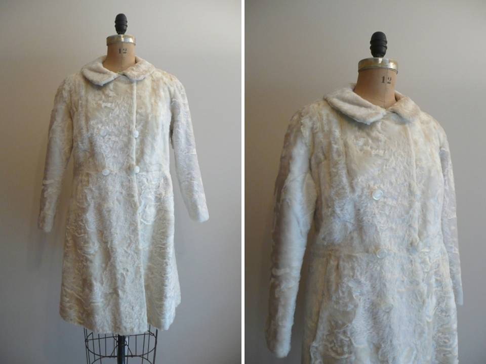 Vintage 1960s Fur Coat White Lamb