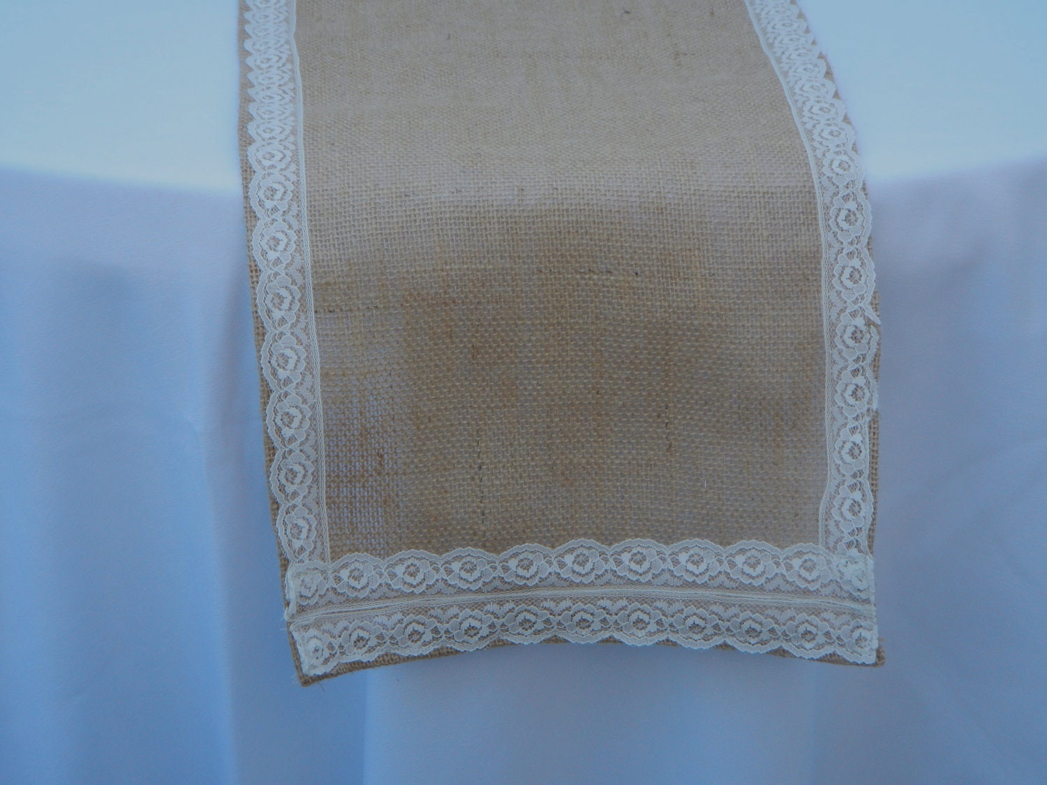 Burlap Table Runner with Lace, Ready to SHIP, Wedding, Party, Home Decor, Custom Size Available