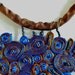 Necklace Blue Brown- Fiber Pendant Brown Blue - Textile Jewelry Cloud Design - OOAK Ready To Ship