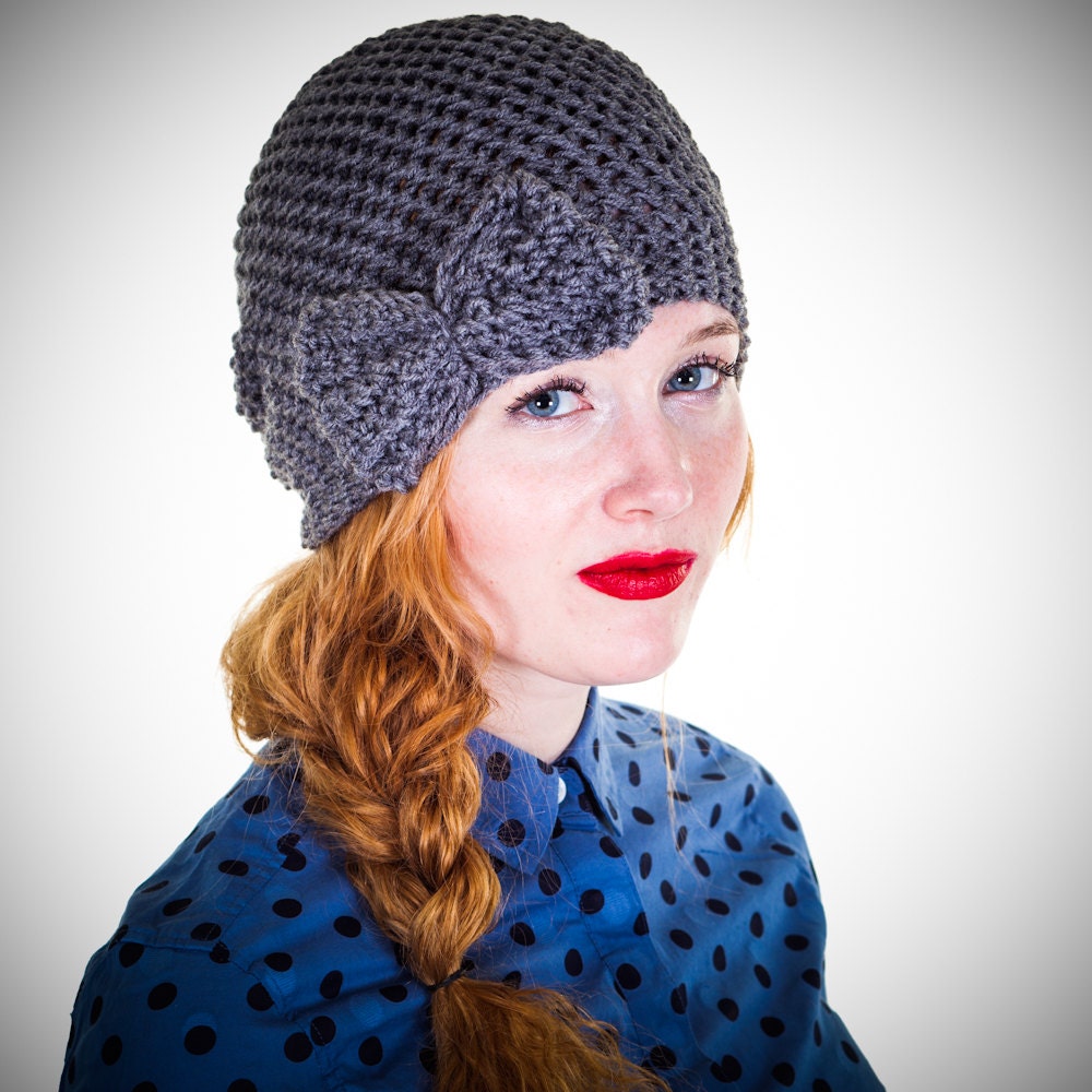 Hand Crocheted Vintage Inspired Slouchy Bow Hat