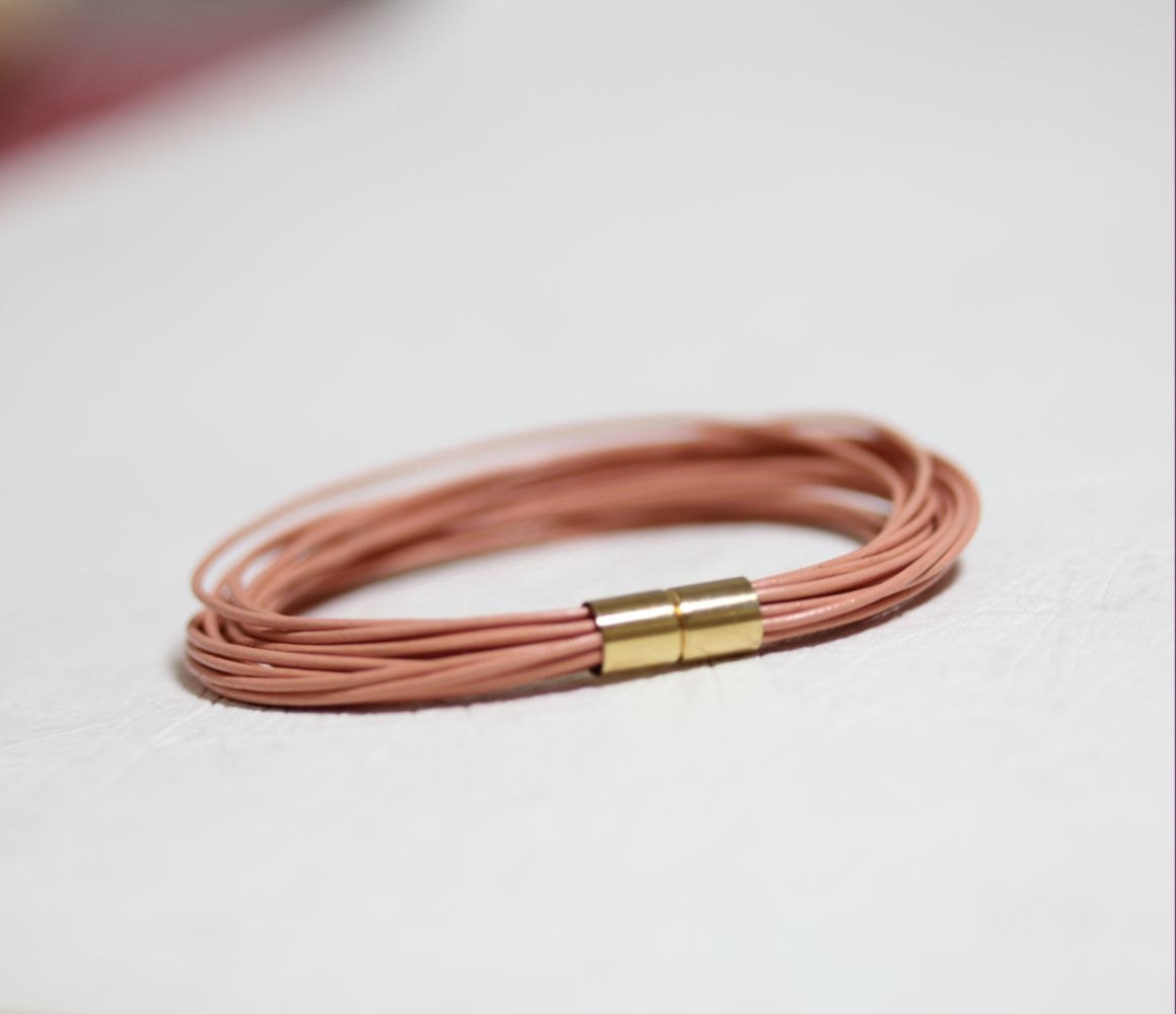 Leather Wrap Bracelet with 16 Fine Leather Strings(ASH PINK)