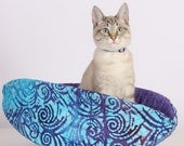 Cat Canoe a Unique Modern Hand Made Kitty Bed in Blue and Purple Batik