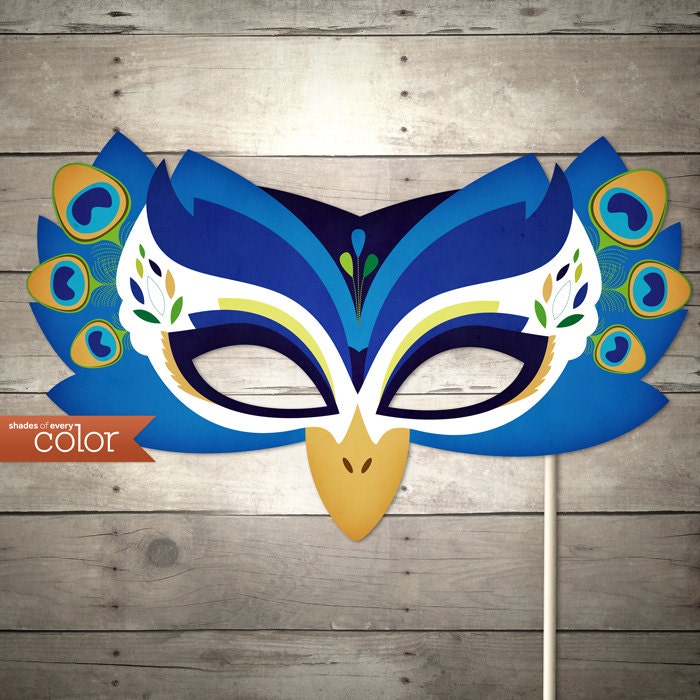 DIY Printable Peacock Mask - Halloween, Birthdays, masquerade ball, mardi gras, and weddings - ShadesOfEveryColor