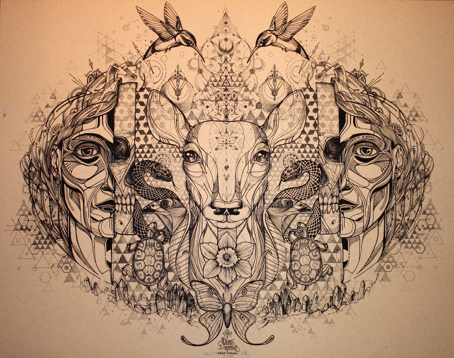 22"x 28" "Song of the White Deer" Screenprint (Oatmeal/Black)