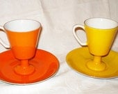 Vintage 1970s Cup and Saucer Set  Yellow & Orange