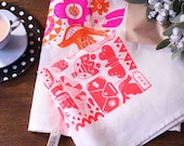 Hipster Print: Fluro Red Tea Towel