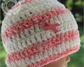 Crochet Beanie, Crochet Baby Hat, Chemo Hat, Pink and White Comfort Hat, Infant Cancer Hat, Childrens, 6-12 months, READY TO SHIP