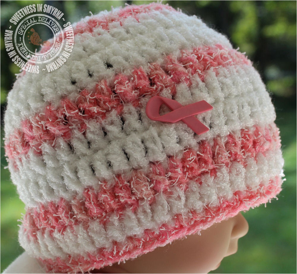 Crochet Beanie, Crochet Baby Hat, Chemo Hat, Pink and White Comfort Hat, Infant Cancer Hat, Childrens, 6-12 months, READY TO SHIP