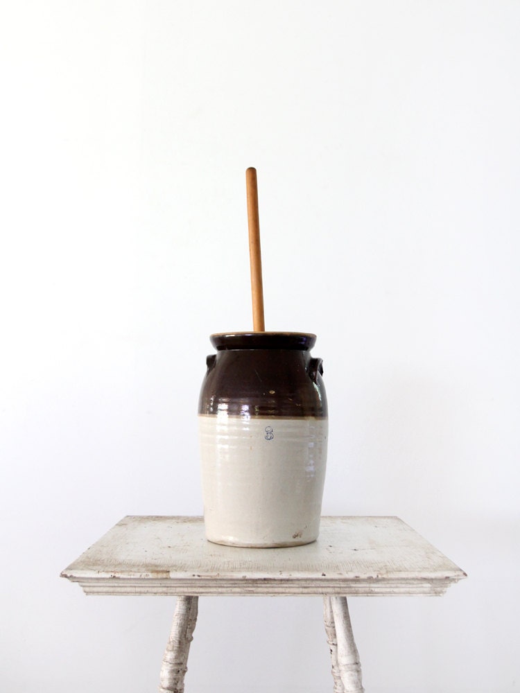 Antique Stoneware Butter Churn // Three Gallon