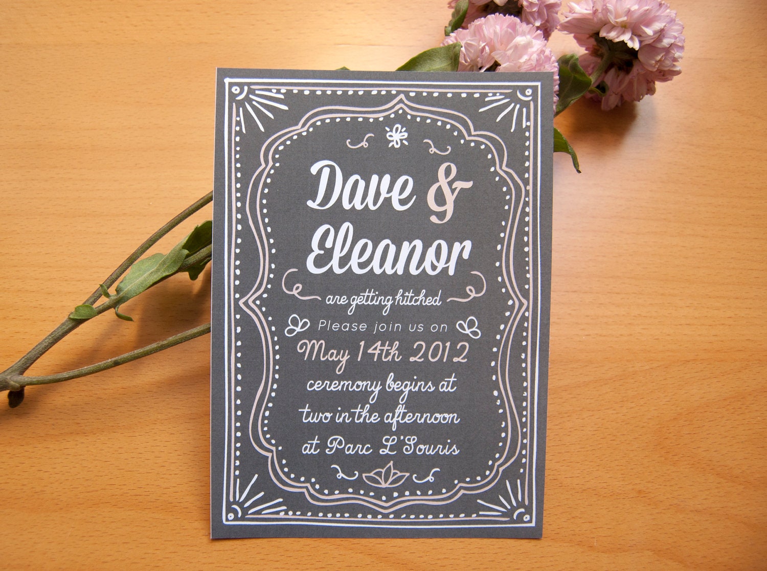 Letterpress Style Wedding Invitation With Rustic Decorative Border
