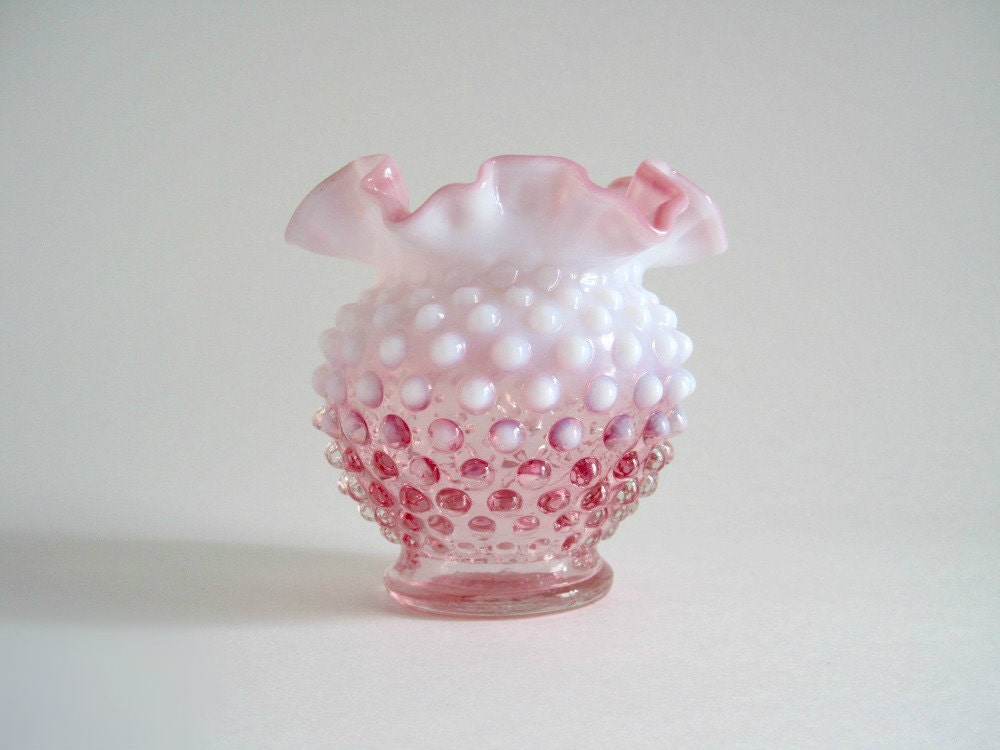 Vintage Cranberry Opalescent Hobnail Vase - Fenton
