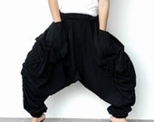 New Design Extra Long Ninja Pants Harem Unisex Pant..Black Cotton Jersey.
