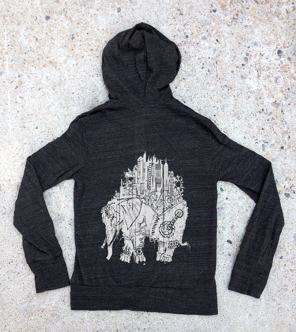 Steampunk Elephant - Black Eco Heather Hoodie - Available in S,M, L and XL