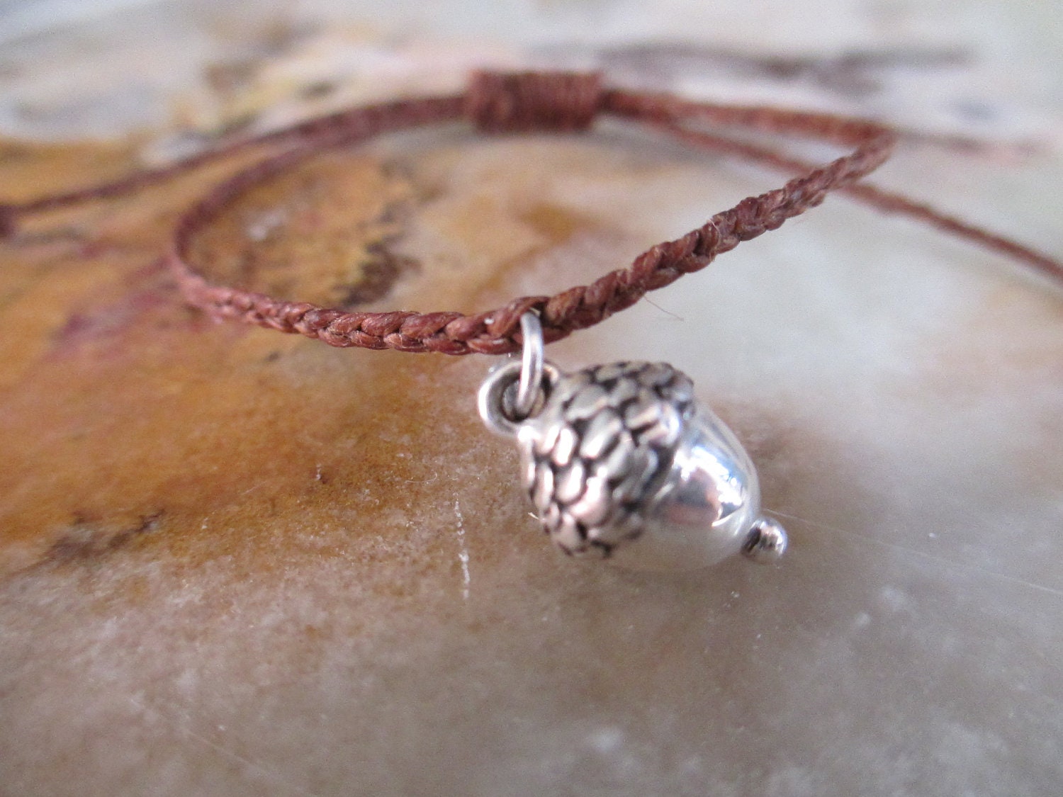 Sterling Silver Acorn Bracelet (14 Colors) Winter Christmas