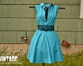 The Zaldana Dress - Upcycled Vintage Sky Blue Dress with Racerback and Black Lace Detail