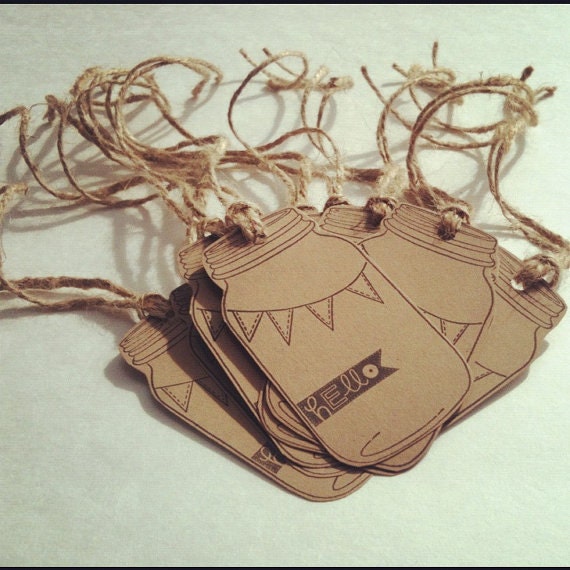 Mason Jar Gift Tag Kraft Brown Gift Tag Hello Gift Tag Mason Jar Tag With Twine Party Tag Mason Jar Wedding Tag