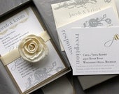 Modern Romance - Classic & Elegant, Gray, Gold and Ivory Boxed Wedding Invitation - Purchase for a Sample