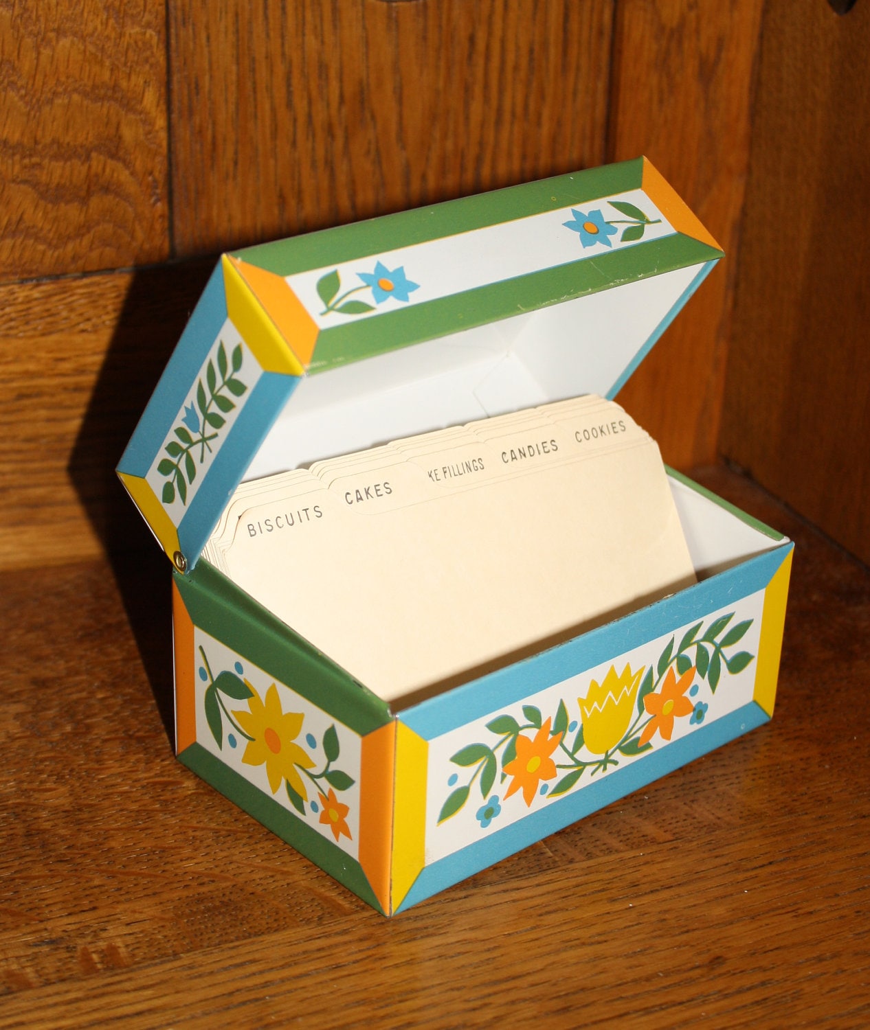 Vintage Tin Recipe Card Box Retro Kitchen by ThirdTimeIsACharm