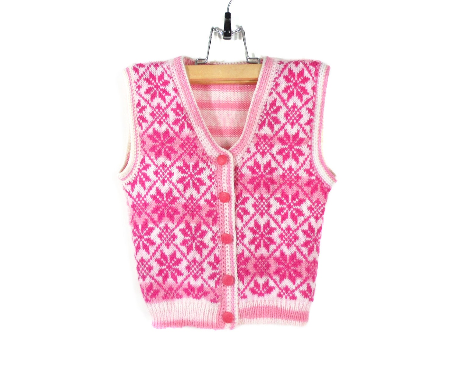 Knitted Baby Vest - Pink and White, 18 - 24 months