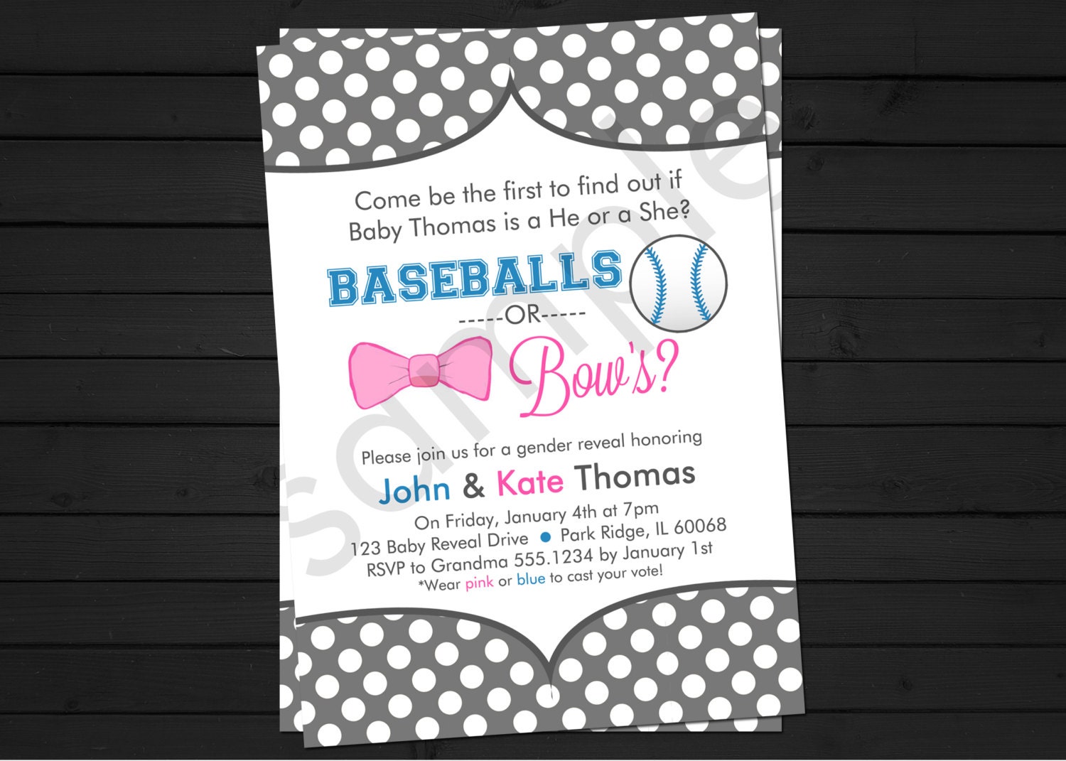 Gender Reveal Baseballs OR Bows Invitation Digital File YOU-PRINT Il_570xn