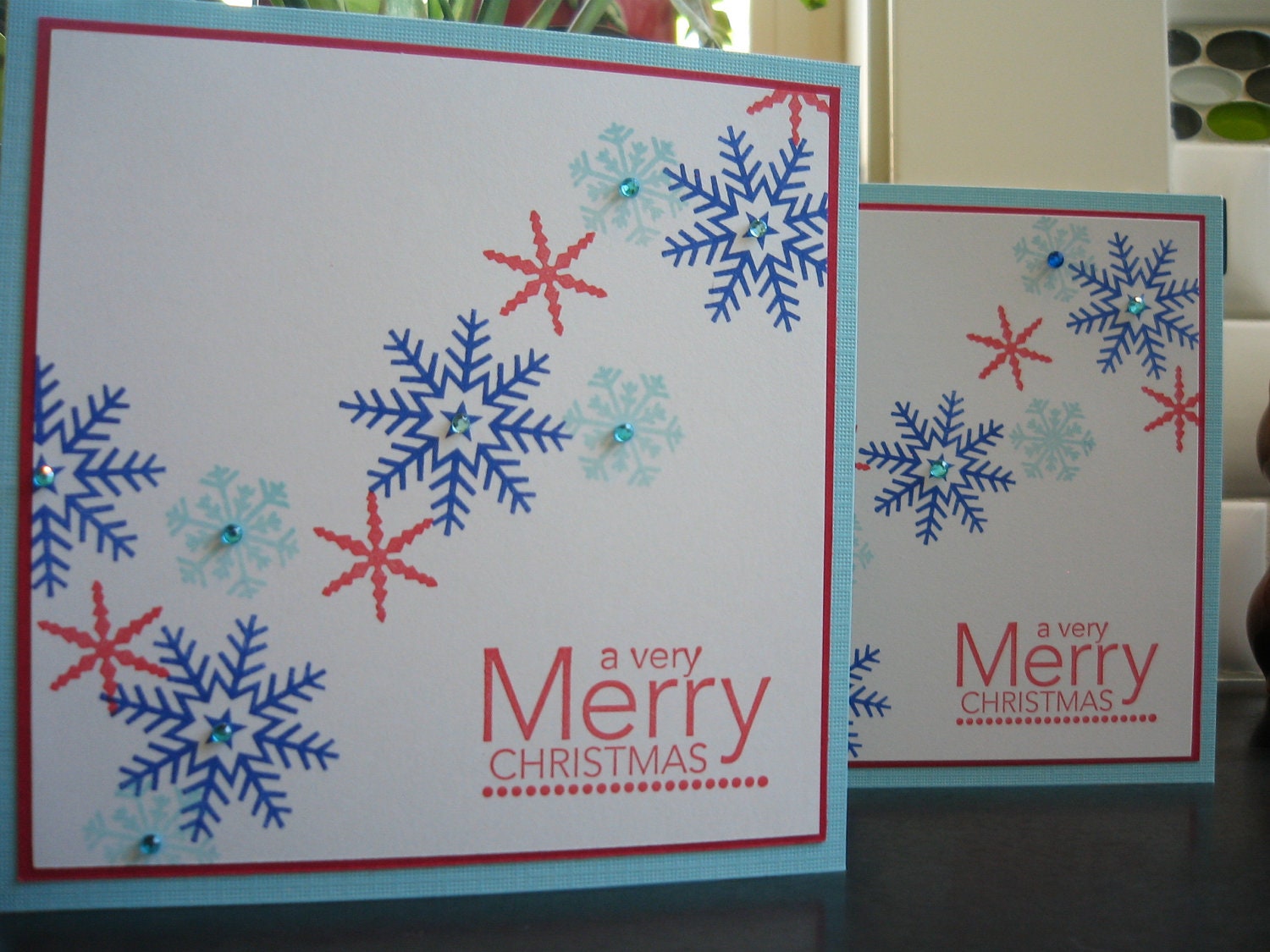 Handmade Snowflake Christmas Cards Set of 10 Patriotic Colors