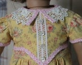 American Girl Doll Clothes -- 1940's -1950's Style Dress in Yellow Floral Print with Vintage Lace & Buttons -- C84