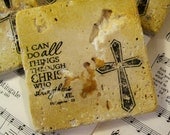 Coasters Religious Philippians 4:13 Travertine Cross Coasters in Gold and Black