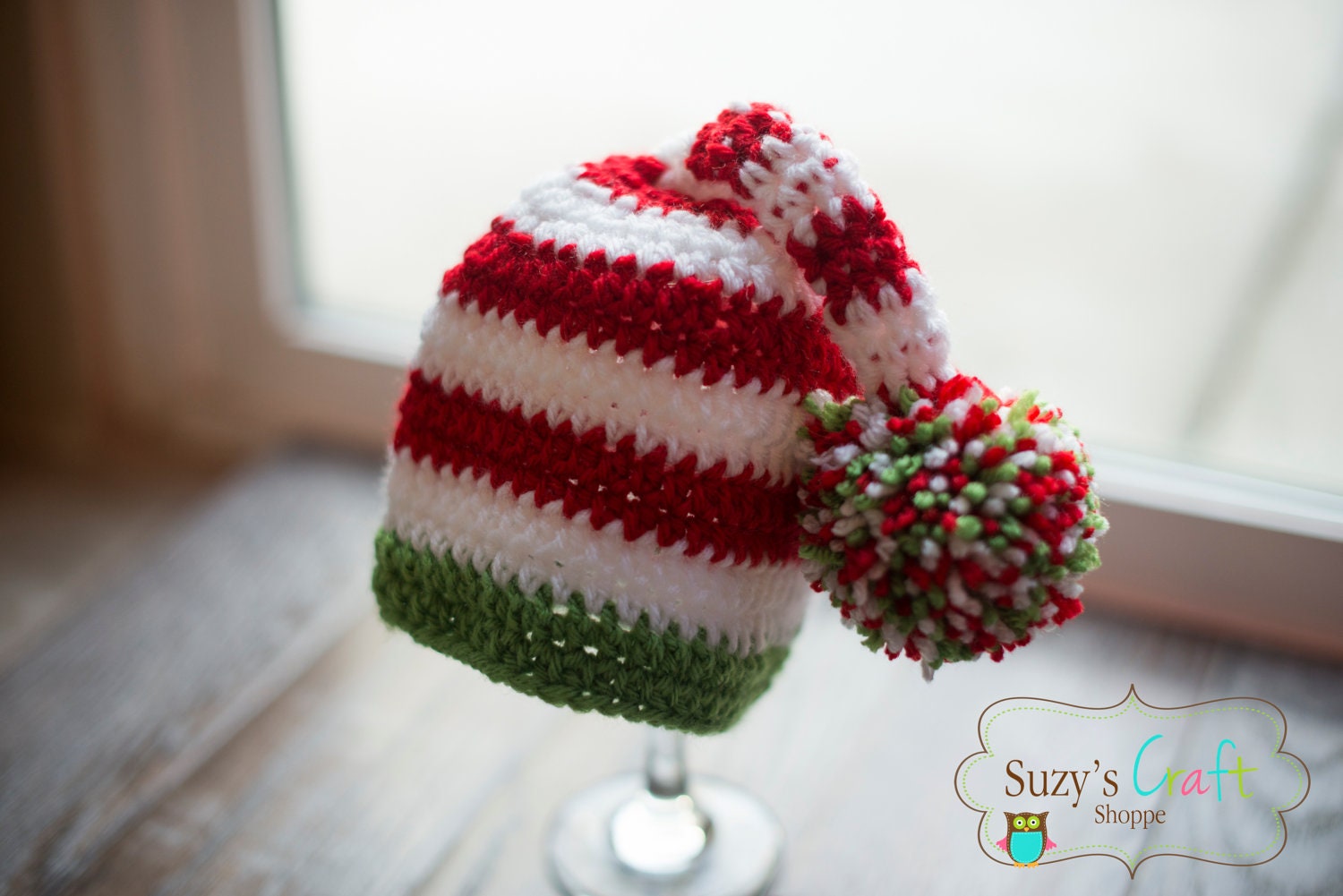 Clearance ...Christmas Red and White Crochet Beanie   / Ready to Ship Newborn Size