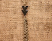 Sale - Path of the Journey's - Geometric Chevron Healing Hematite Arrow Necklace Antique Brass Chain