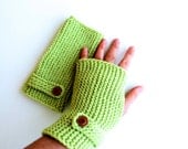 Hand Knitting Fingerless Gloves Mittens Arm Warmers Harvest Green. Autumn trend. Light Green