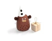Miniature Clay Sculpture, Animal Totem, Happy Birthday Poosac Woodland Bear with Birthday Present and Party Hat