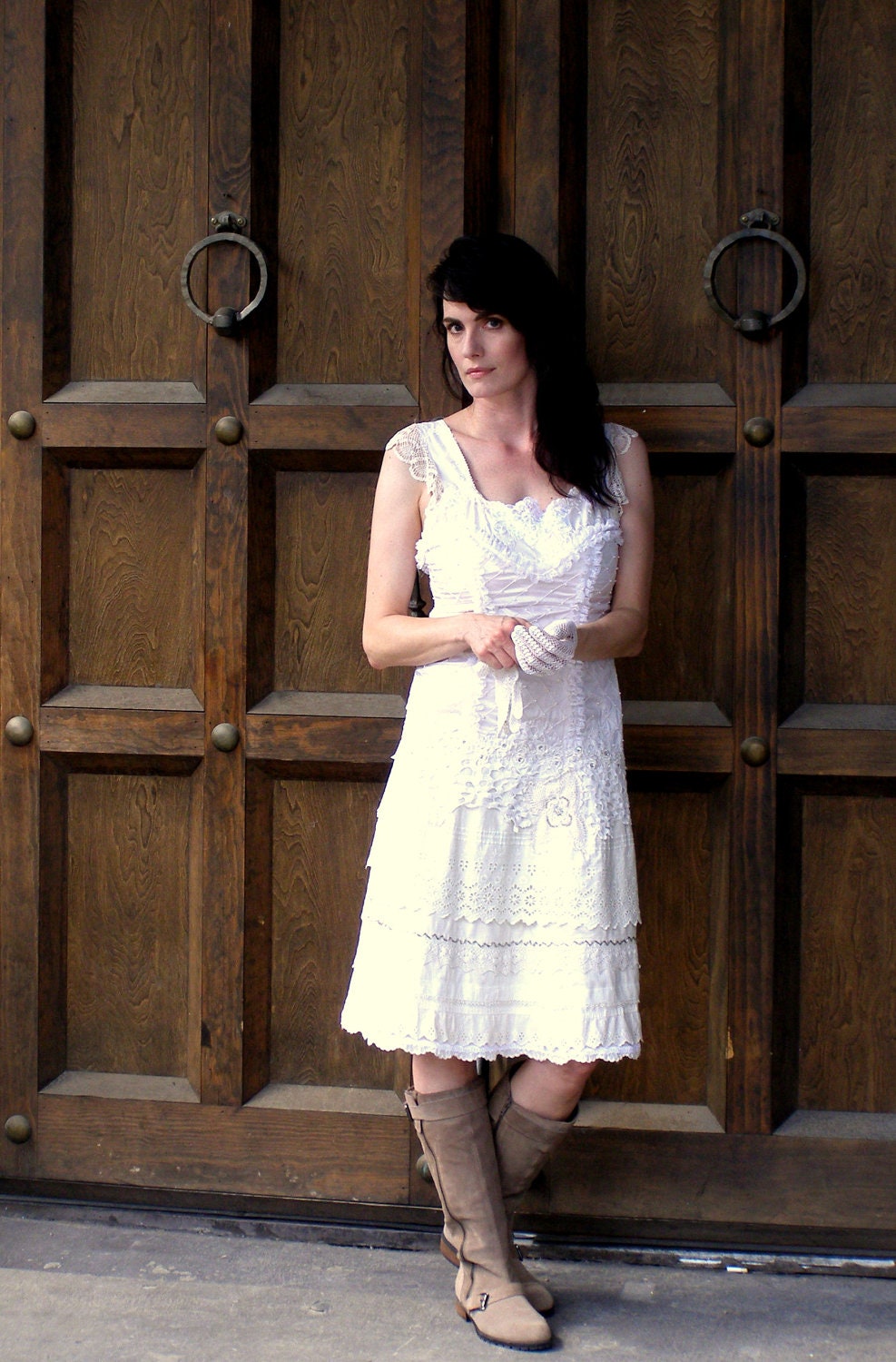 Angel in White Antique Eyelet Silk and Petticoats One of a Kind Wedding Dress