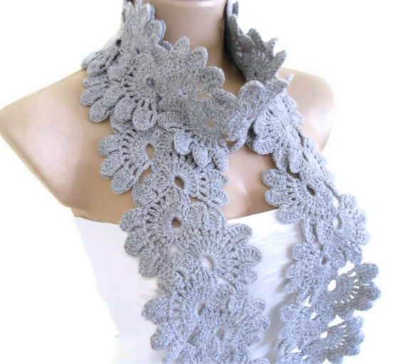 Ready to ship Crocheted Gray, Lace Neckwarmer,fashion,autumn,Holiday Accessories,Christmas,Halloween,gift