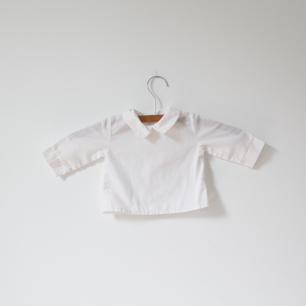 ON CLEARANCE - Vintage White Collar Shirt by Nannette (0-6 months) - littlereadervintage