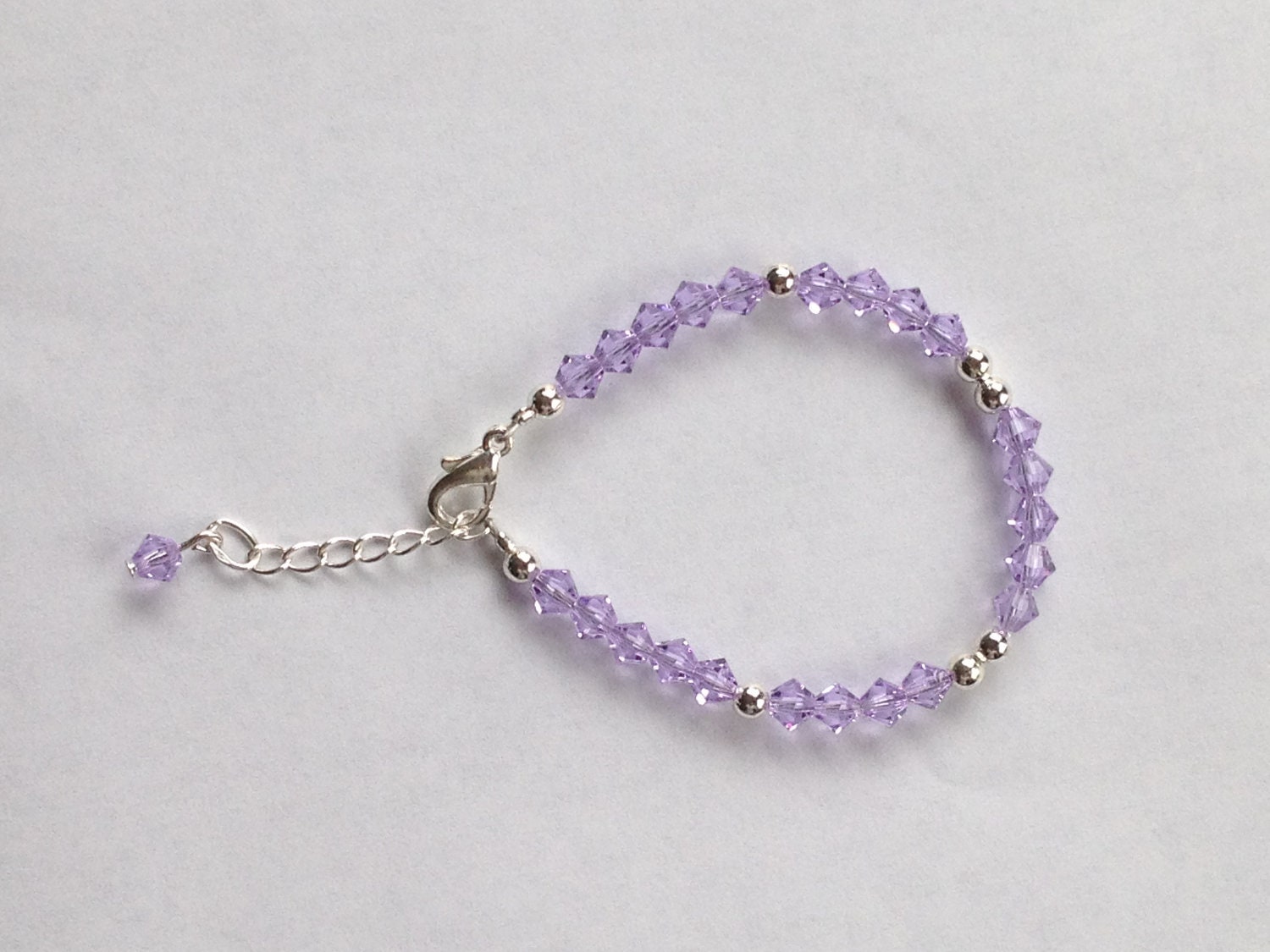 Lavender Swarovski Crystal Baby Braceletith 1 inch Extender - Christmas Gift/Stocking Stuffer