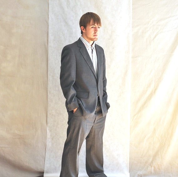 Mens Gray Suit Vintage Sack Suit 40R 1970s Wool Sport Coat Pants 36 Homespunsociety