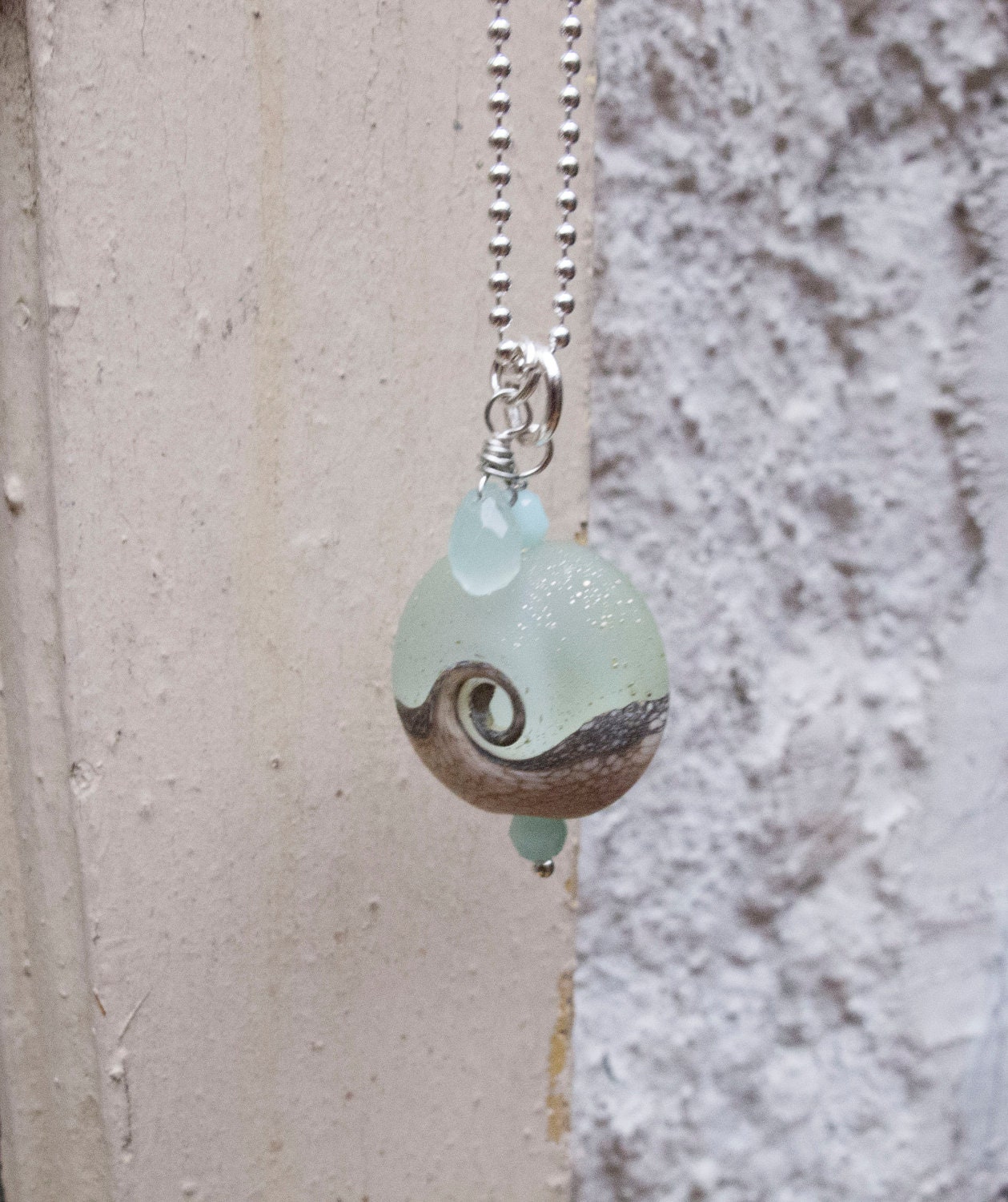 Ocean Lampwork necklace with Sterling Silver Ball Chain