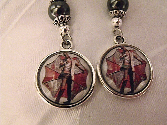 Resident Evil Zombie Image Dangle Earrings Silver