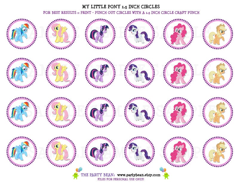 My Little Pony Birthday Cupcake Toppers - Stickers - Tags: Digital pdf File YOU PRINT -1.5 Inch Circles Il_170x135